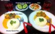 Ñoquis de corazón picante al curry, cocido al vapor arroz Basmati, ensalada y sorbete de aguacate Romero - vegetariana fecha cena
