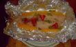Gourmet barbacoa había escalfado filetes de pescado mango fresa