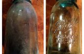 Antiguo frascos de vidrio (tarros de masón) de limpieza