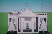 Ornamento de la casa blanca 3D con un trineo en el techo