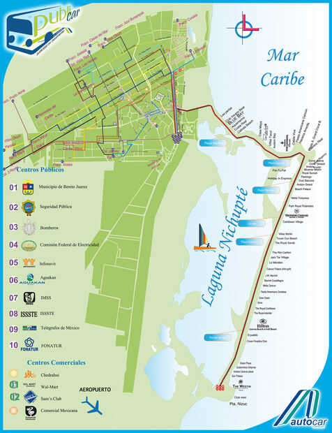 cancun city bus routes map