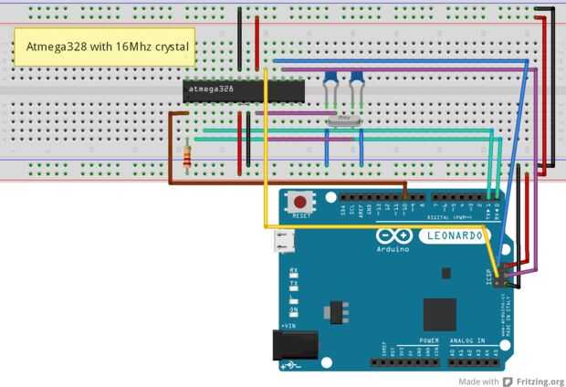 Arduino Leonardo como ISP / Paso 5: Microcontrolador de Atmel objetivo ...
