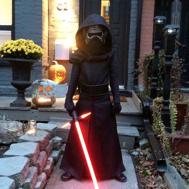 kylo ren costume and lightsaber