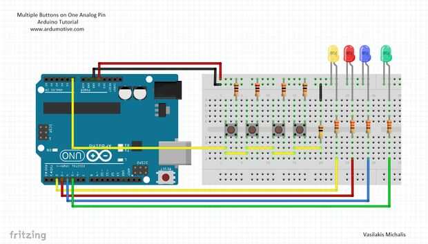 Cómo Varios Botones En El Pin Analógico 1 Tutorial De Arduino Paso 3 El Circuito 3586